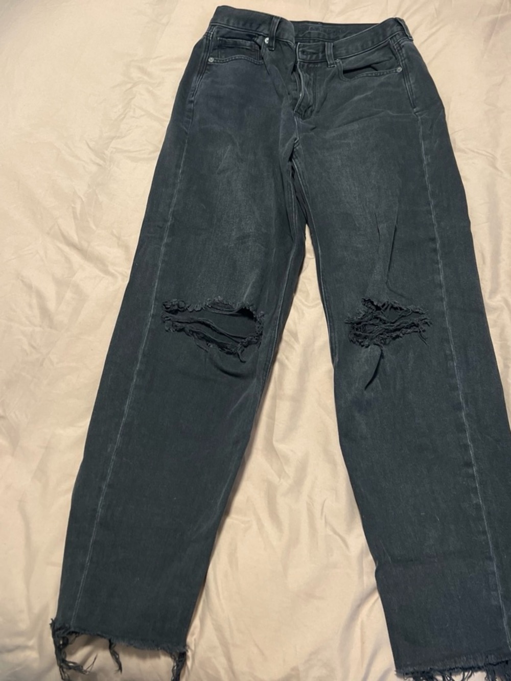 American Eagle Outfitters Black Distressed Straight Jeans